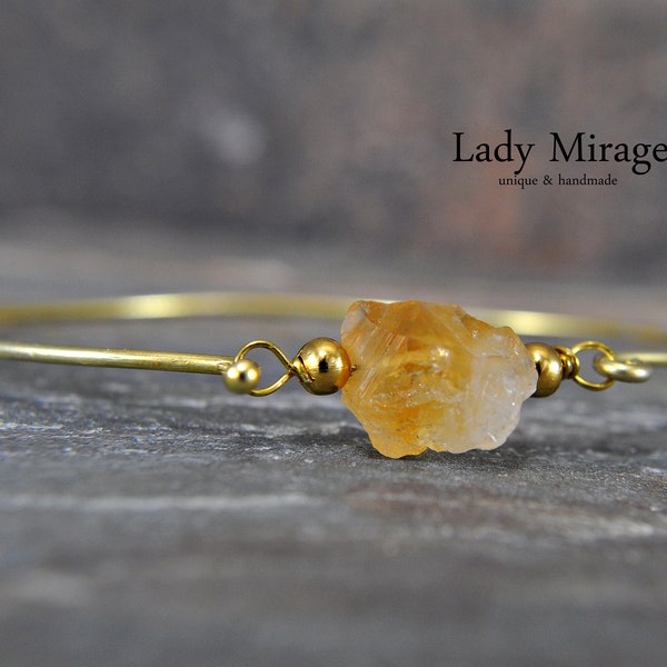 925 Sterling Silver - Citrine- rough stone bangle - gold-plated
