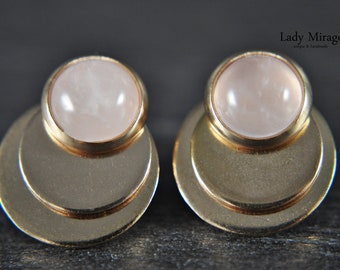 Rose Quartz Platelets Stud Earrings made of Stainless Steel