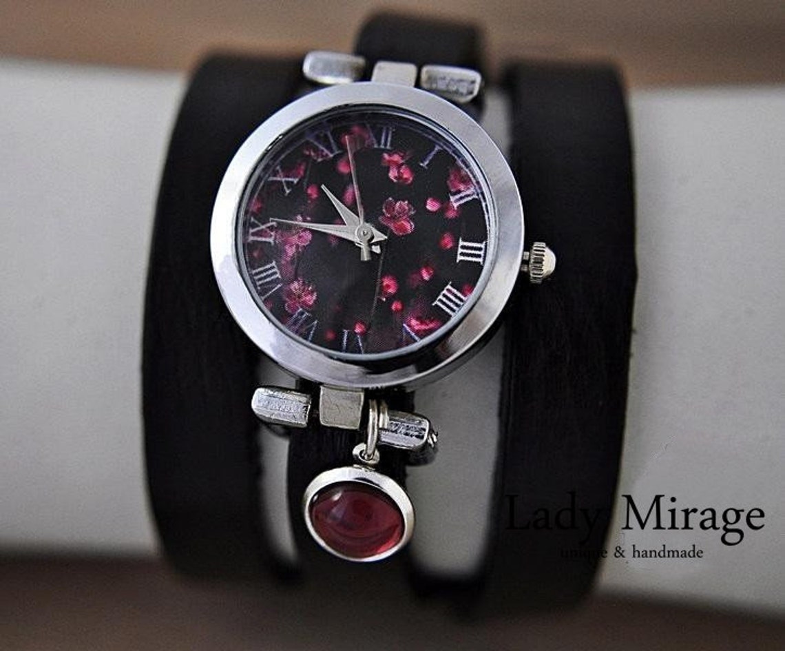 BESTSELLER Watch With Cherry Blossoms Amethyst and Leather Etsy