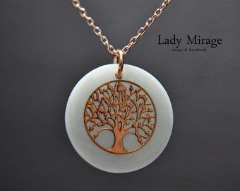 Rose Gold Plated 925 Silver Necklace with Pendant made of Nacre (Mother-of-Pearl)