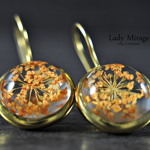 Real Flower Earrings -Peach- Gold Plated