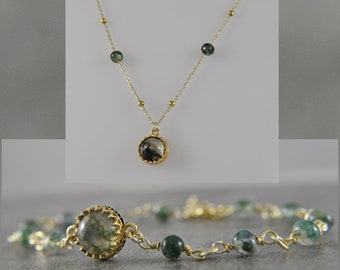 Moss Agate - 925 Silver - Gold plated - Necklace - Bracelet - unique - gift idea - Christmas