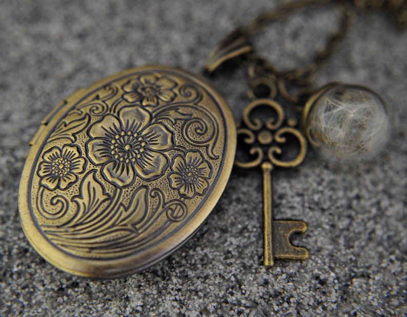 Real Dandelion Locket Necklace imagen 3