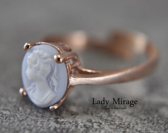 925 Silver Ring - Lady Cameo - Vintage - rosegold plated -