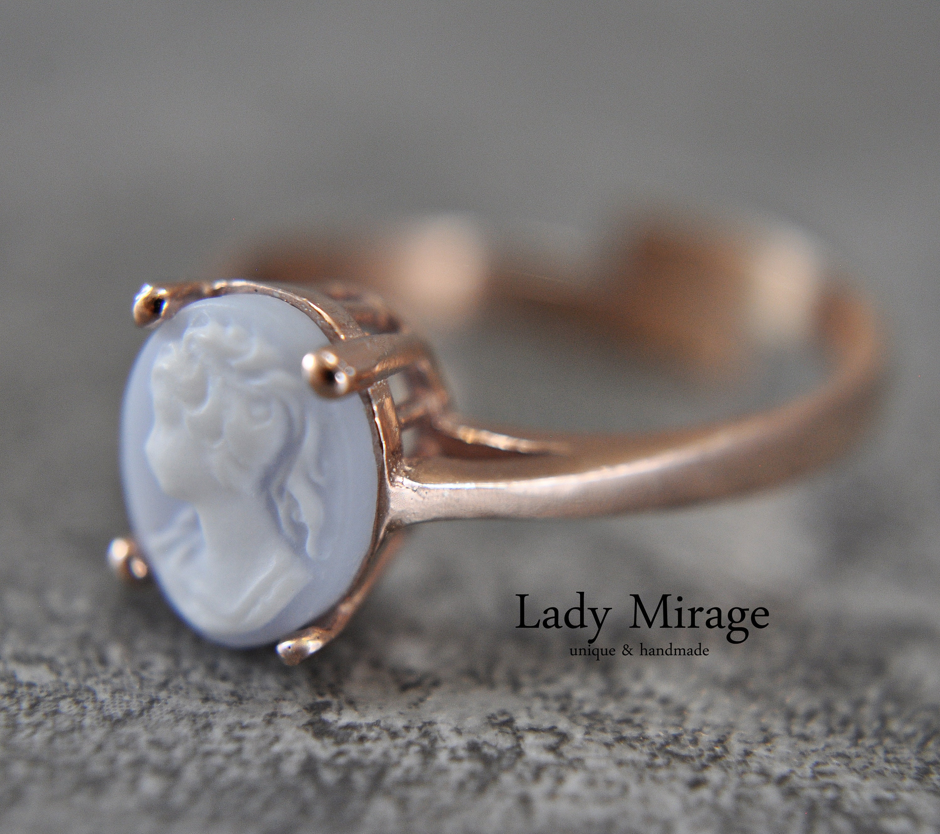 925 Silver Ring - Lady Cameo - Vintage - rosegold plated -