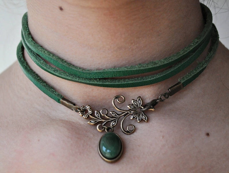 BESTSELLER Leder Choker Frühlingstraum Geschenk für Sie Jade Edelstein Geschenkidee Handmade Jewelry Necklaces gift for her Bild 2