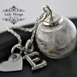 BESTSELLER Real Dandelion Necklace made of 925 Silver Handmade with Individual Initials and Pendant image 2