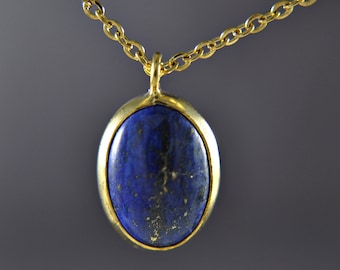 Lapis Lazuli - 925 Silver - 14 K gold plated - Short Necklace