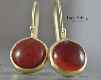 925 sterling silver set earrings chain and ring agate reddish brown 14K gold plated minimalist Christmas gift idea