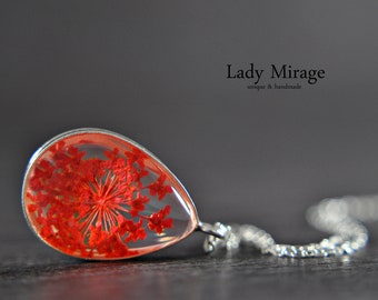 Real Red Flower Necklace made of 925 Sterling Silver