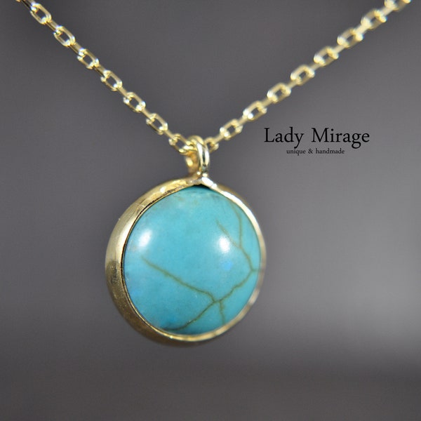 925 Silver - Turquoise necklace - 18K gold plated - short chain - 45 cm -  pendant - gift for her - Summer