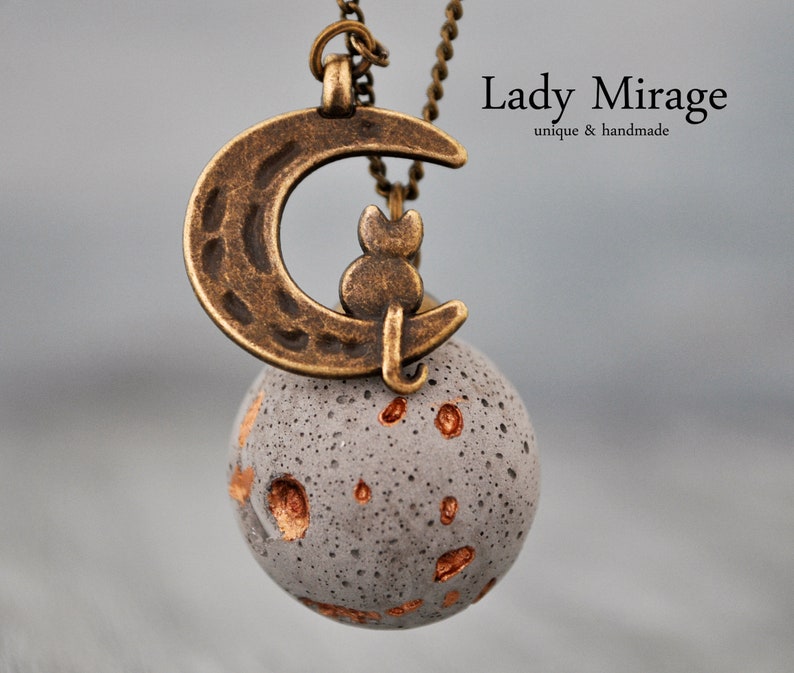 Cat & Moon Concrete Necklace image 2