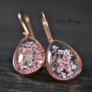 Real Pink Flower Earrings made of 925 Sterling Silver - Rose Gold Plated - Mothers day