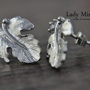 925 Sterling Silver Stud Earrings leave image 1