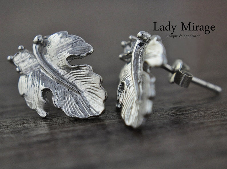 925 Sterling Silver Stud Earrings leave image 1