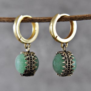 925 silver 14 k gold plated gemstone natural stone crown vintage hanging earrings gift for her imagen 1