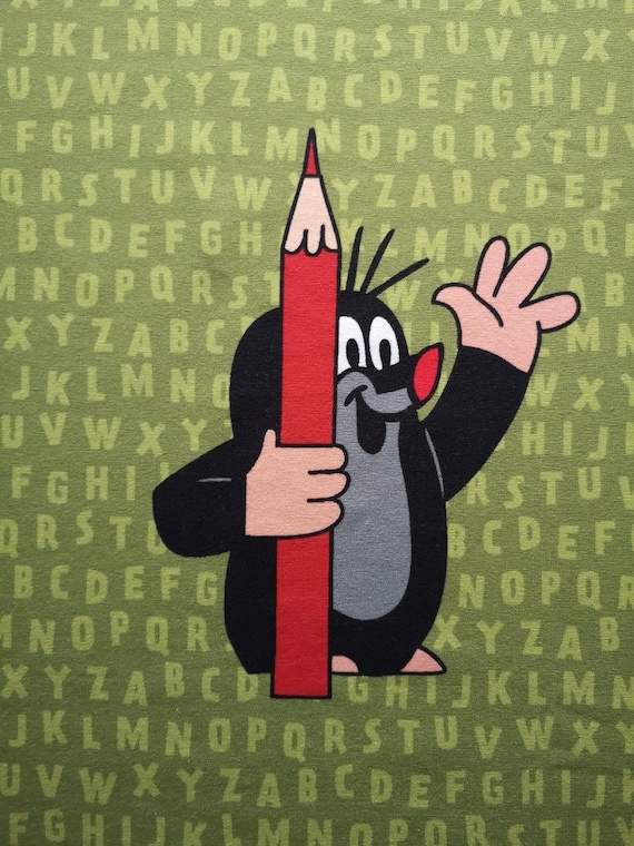 Kleiner Maulwurf Pauli Stoff Jersey Little Mole Pauli School Olive