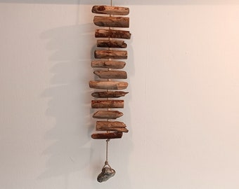 Driftwood necklace / wind chime / garland made of driftwood, shells, hole stones and cotton cord.