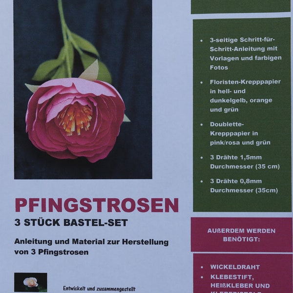 Pfingstrosen Bastel-Set/Bastel Kit Papierblumen