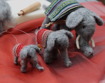 Handmade needle felted elephants, 3 sizes available