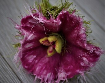 Hand-felted funnel flower/unique/large flower with fringes