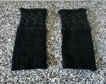 Outlander Inspired Hand Knit Black Wool Arm Warmers