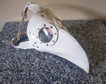 White Leather Plague Doctor Mask