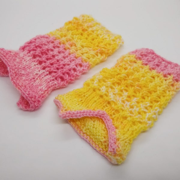 Pink and Yellow Lacy Fingerless Gloves