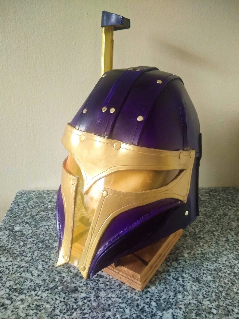 Leather Mandalorian Helmet night Owl Purple and Gold Etsy