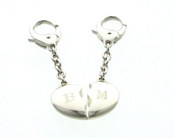 Keychain divided heart, 2 parts, silver-plated with your personal engraving (incl.)