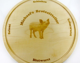 Snack ham plate made of maple (30 cm) with your photo engraving