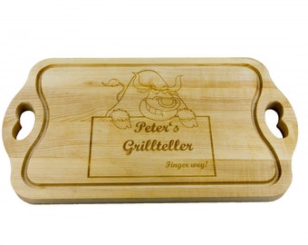 Carving board solid ash with heart handles 43 x 24 cm with your individual engraving