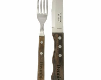 Steak knife, steak fork, steak cutlery set Jumbo from Tramontina personal engraving with name