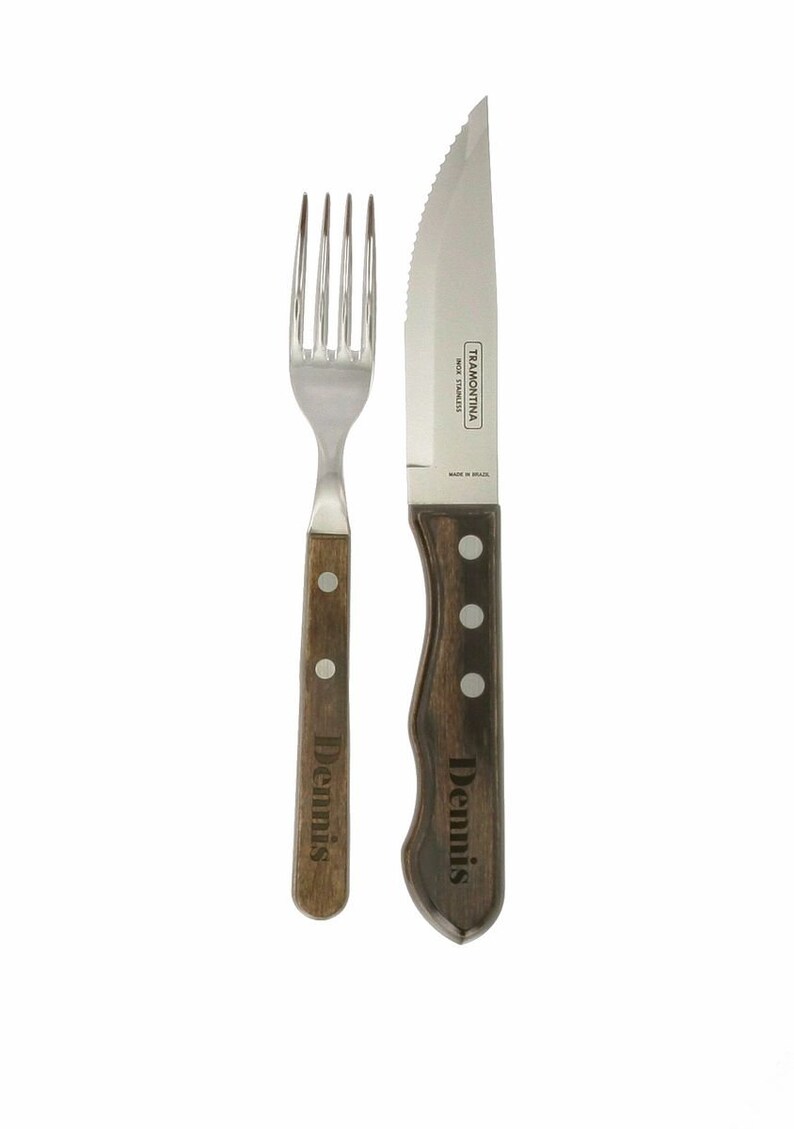 Steak knife, steak fork, steak cutlery set Jumbo from Tramontina personal engraving with name image 1