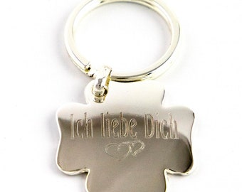 Metal clover key ring with your personal engraving (incl.) approx. 32 x 32 mm