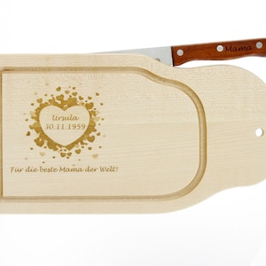 Breakfast board with knife 28 x 15 cm, personally engraved with your desired motif and text