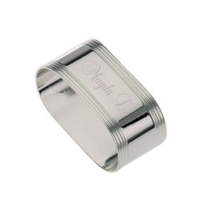 Personalized Napkin Ring - Silver plated stainless steel, decorated rim engraved with your name or initials.