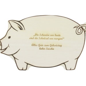 Breakfast board piggy with your desired text engraved 28x17x1,5 cm