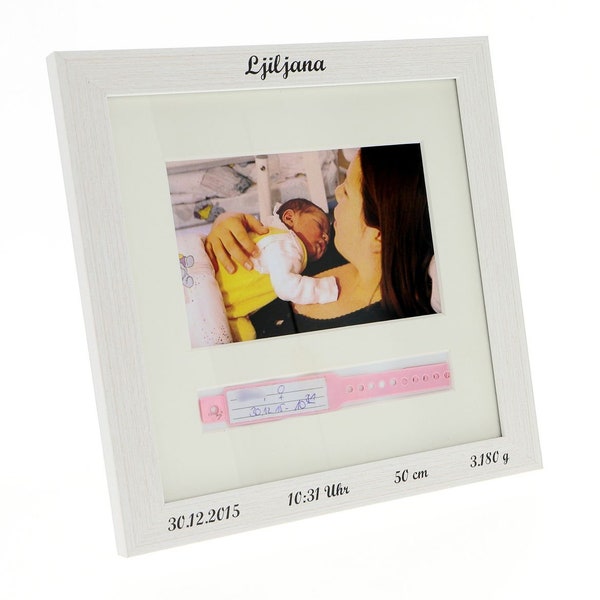 Baby Bilderrahmen zur Aufbewahrung des Geburtsarmbands, Krankenhausbändchens mit Ihren persönlichen Geburtsdaten