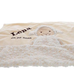 Baby blanket sheep embroidered with name and birthday - crawling blanket, children&#39;s blanket - perfect gift for newborns, for baptism