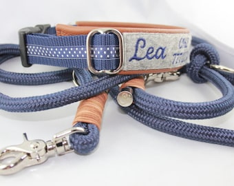 Collar and 2 m leash "Felt emblem Name+ phone number"