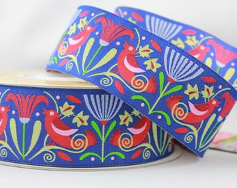 1 m ruban « Oiseaux Indigo » 38 mm