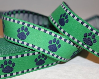 1 m Webband  "Paws green"  22mm