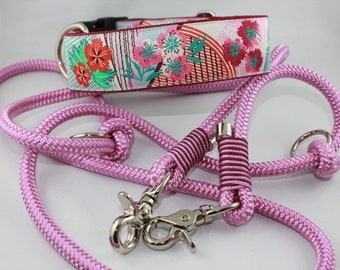 Collar and 2 m leash " Collage pink "