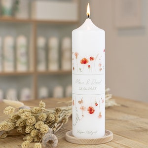 Wedding candle - floral - with beautiful poppies