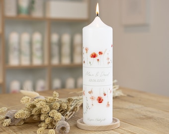 Wedding candle - floral - with beautiful poppies