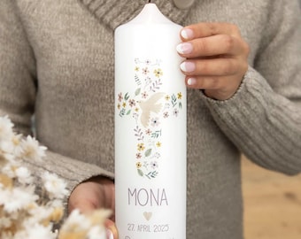 Bougie baptismale croix - Mona pour filles et garçons en 3 couleurs différentes !