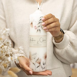 Wedding candle - pastel wildflowers in old pink and blue