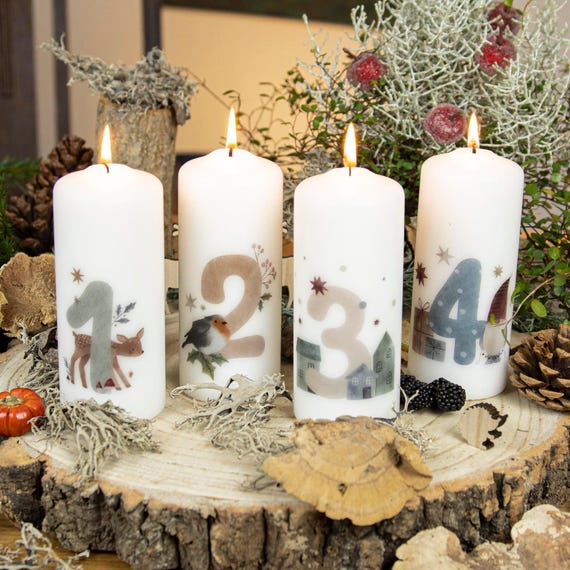 4 Adventskerzen mit Zahlen 