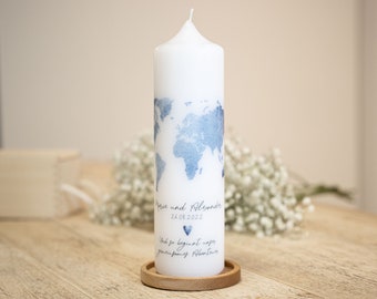 Wedding candle world map in watercolor optics for your wedding